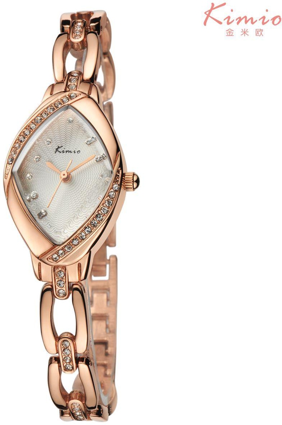 KIMIO Lady Fashion Rhinestone Bracelet Watch Analog Display Quartz Watch   Gold