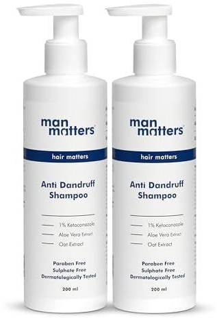 Man Matters Advanced Anti Dandruff Shampoo For Men (Pack of 2) | Aloe Vera and Vitamin B5 | 1% Ketoconazole | No Flaking, Itching & Dry Skin I Clinically tested I Fights Off Stubborn Dandruff | 400 ml