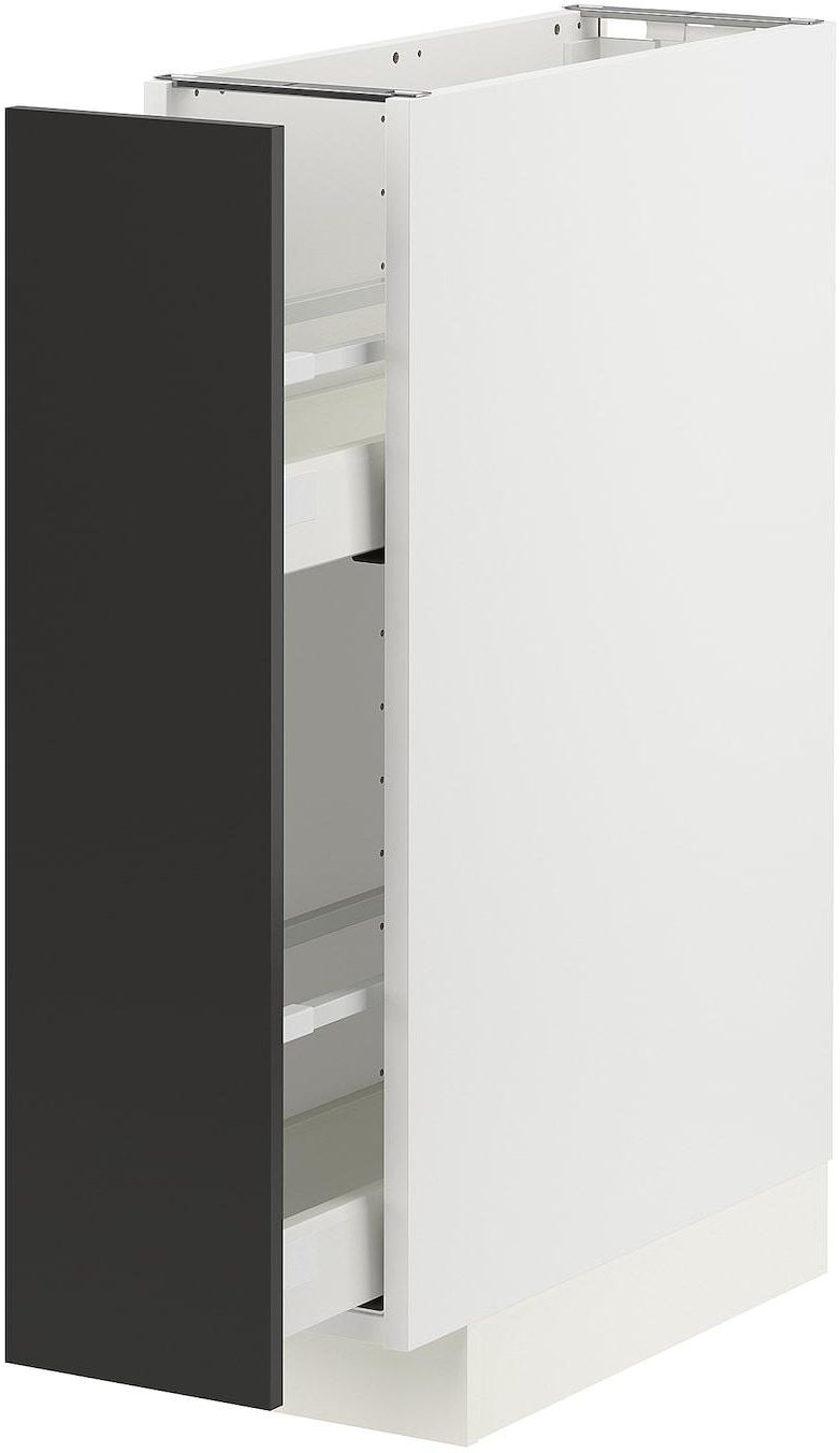 METOD / MAXIMERA Base cabinet/pull-out int fittings - white/Nickebo matt anthracite 20x60 cm