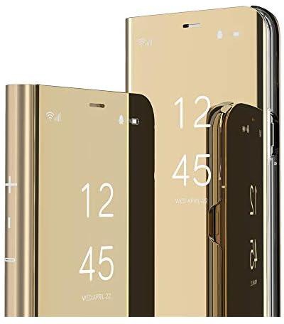 Asdsinfor Galaxy S22 5G Case Slim Stylish Luxury Make Up Mirror Case Multi-Function Flip with Stand Case Cover for Samsung Galaxy S22 5G Mirror PU Gold QH
