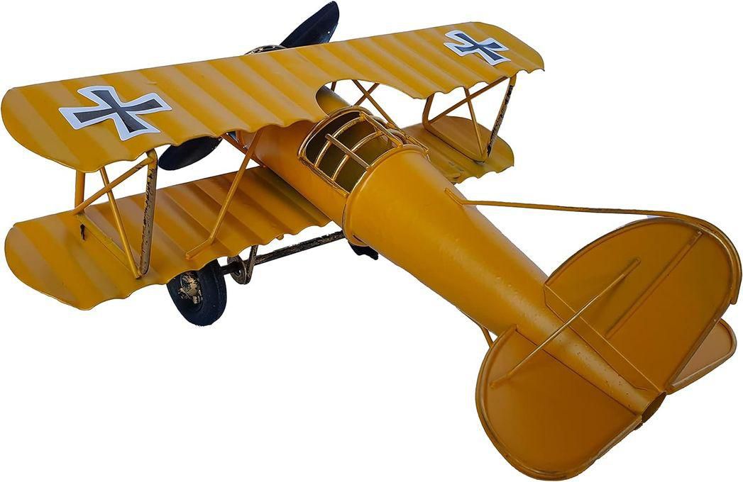 مجسم طائرة من المعدن صناعة هندي اللون اصفر مقاس 22 في 19 سم