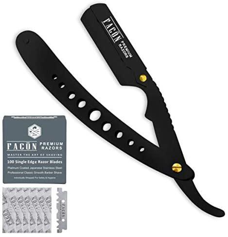 100 BLADES + Facón Professional Classic Straight Edge Barber Razor - Salon Quality Cut Throat Shavette