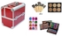 Professional Make Up Box- Red & Silver With 24 Set Pro Bamboo Brush + 6 In 1 Powder/Contour/Bronzer + 120 Eyeshadow Palette And Free Glitter (Random Colour) Plus Redcherry Lashes
