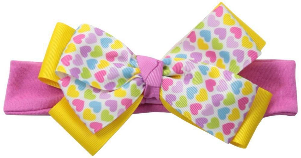 Lovespun Baby-Girls Newborn Multi Color Heart Print Bow Headband, Pink, One Size/Petite
