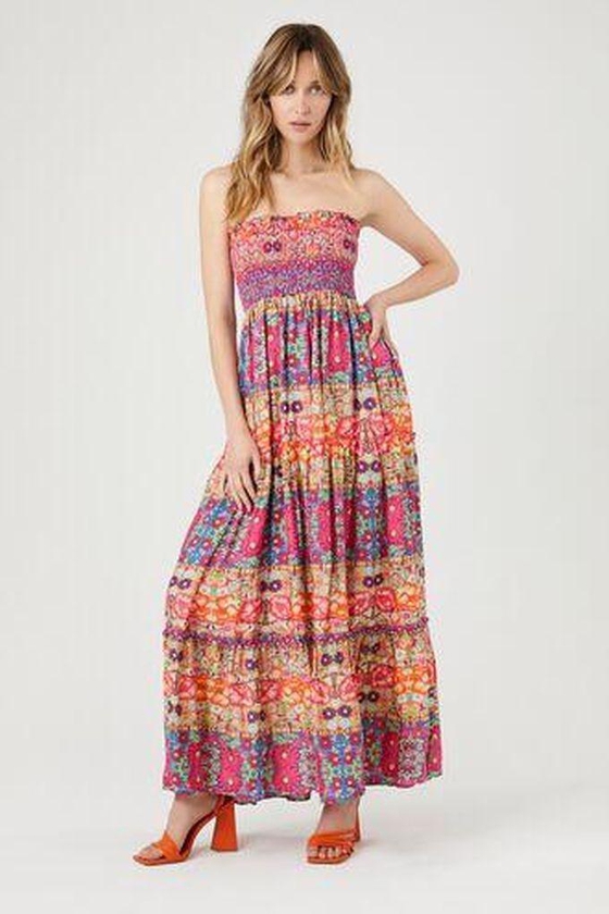 Forever 21 Floral Print Strapless Maxi Dress