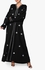 Black Leaf Motif Embroidered Abaya