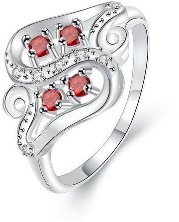 Fashion R092-B-8 925 Silver Plated Ring Women - Red
