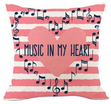 Music In My Heart Printed Cushion Cover Pink/White/Blue 45x45cm