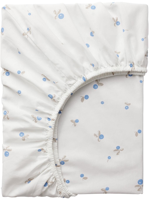 RÖDHAKE Fitted sheet for cot - white/blueberry patterned 60x120 cm