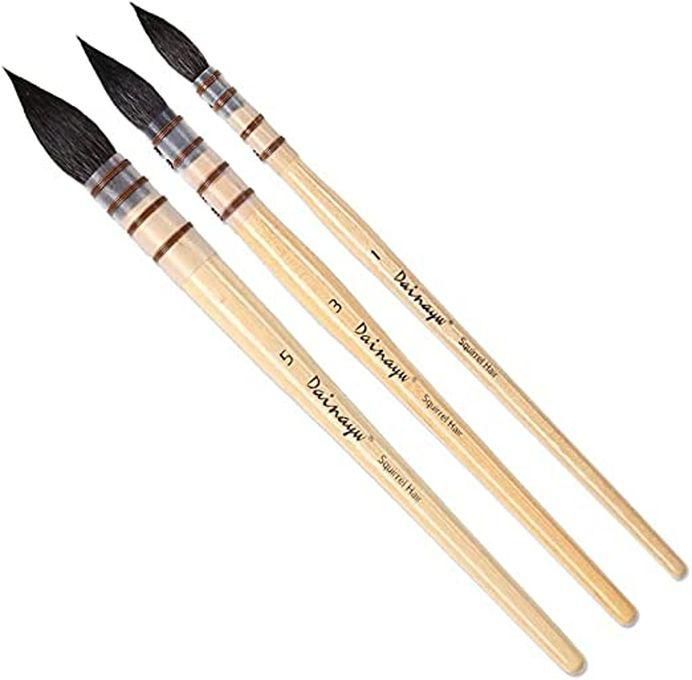 Professional Watercolor Brushes, Art Drawing Round Squirrel Hair Painting Brush Set, Natural Hair Brushes, Gouache Fine Details, Acrylic, Gouache Oil (3 Brushes)