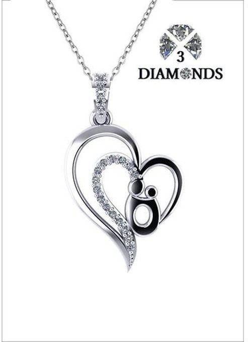 3Diamonds Pendant Necklace Platinum Plated Heart
