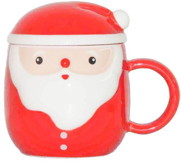 Mug Santa Claus With Lid Cup Ceramic Funny Travel Coffee - 450 Ml
