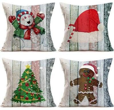 Set Of 4 Cotton Cushion Cover linen Xmas Series 18x18inch