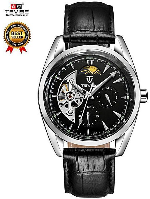 Tevise TEVISE Automatic Mechanical Men Watch Tourbillon Self-Wind Leather Luxury Gold Wristwatch Hombre 795A