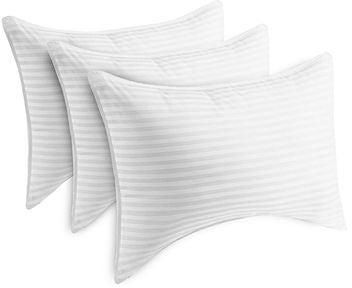 3-Piece Comfortable Striped Hotel Pillow Set Microfiber White 50x75cm