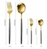 Golden Forks And Spoons Set With Black Stainless Steel Handle - 24 Pcs