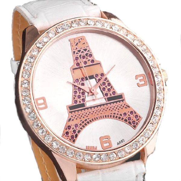 Jovivi Women Crystal Decorated Girl's Analog Eiffel Tower Quartz Wrist Watch, White