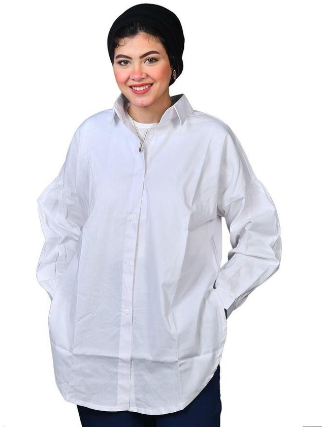 Casual -woman Solid Over Size Shirt - White