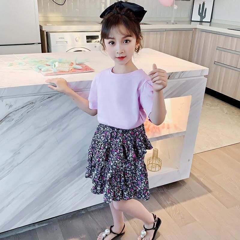 Koolkidzstore Girls Suit Purple Top With Floral Skirt - 6 Sizes (As Picture)