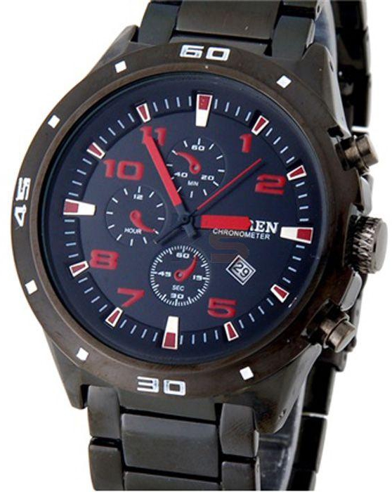 CURREN 8021 Round Dial Tungsten Steel Band Men's Analogue Wrist Watch with Calendar - Red Dial