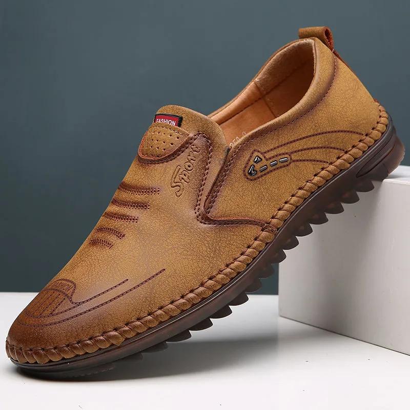 New High Quality Style Leather Shoes Men's Soft Leather Driving Shoes Leather Pea Shoes Casual Non-slip party Business Dress Men Formal Fashion Waterproof and Abrasion Boy Fes