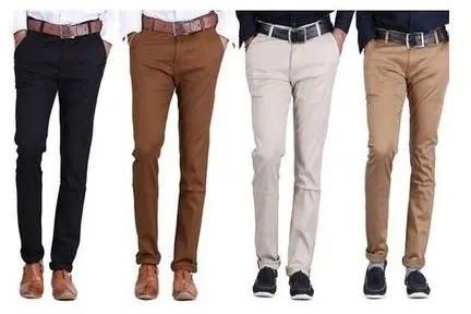 Fashion Khaki Trouser Pants 4pack - Off-white, Black ,Brown ,Beige - Straight Slim Fit