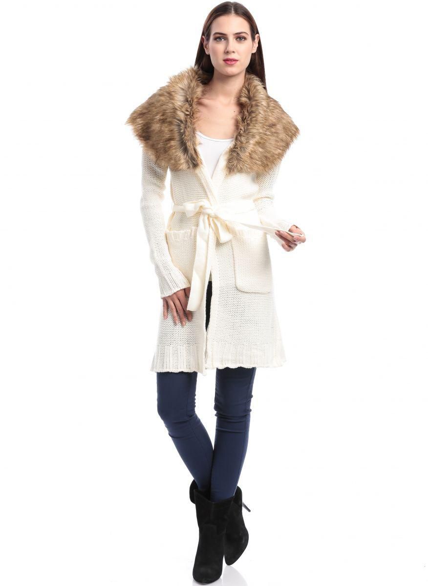 Bebe Fur Trimmed Wrap Jacket for Women - Pristine