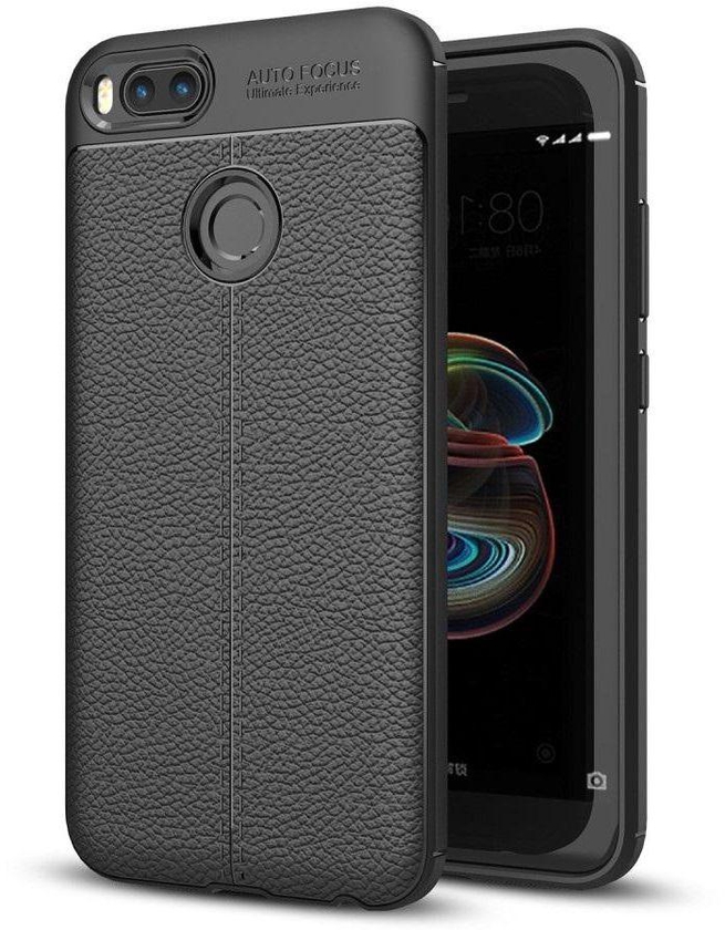 For Xiaomi Mi A1 / 5X - Litchi Skin PU Leather Coated TPU Case - Black