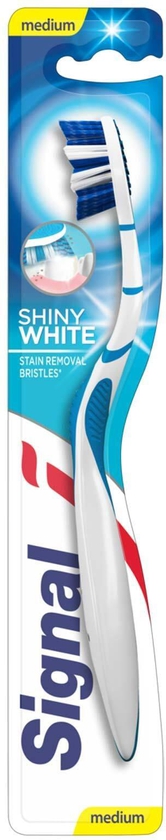 Signal Shiny White Toothbrush - Size Medium - White/Blue