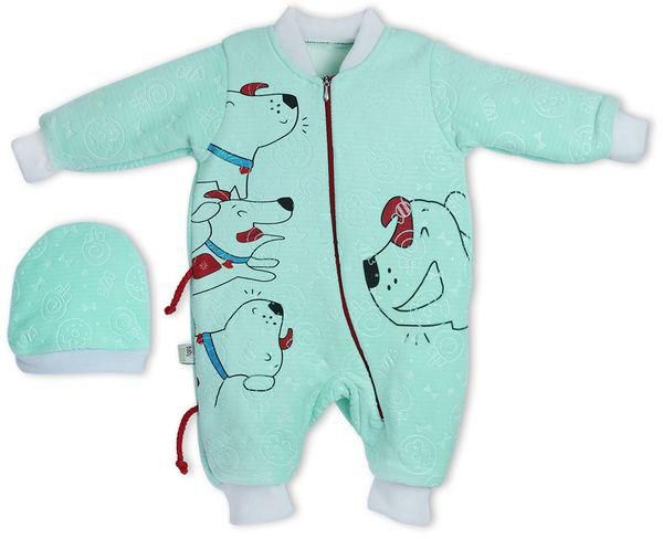 babyshoora Winter Bodysuit For Babies Dog Design With A Hat - Sky Blue