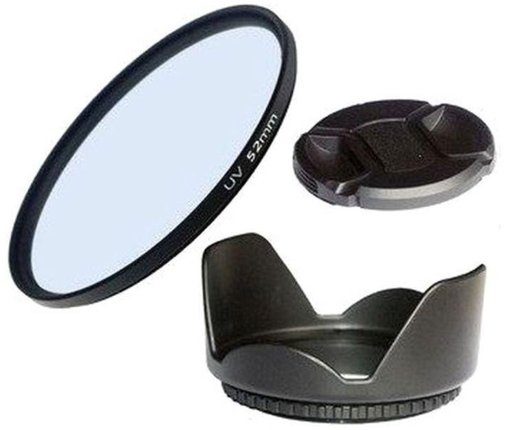 3-Piece Lens UV Filter With Cap And Hood Set Black/Clear 52 ml