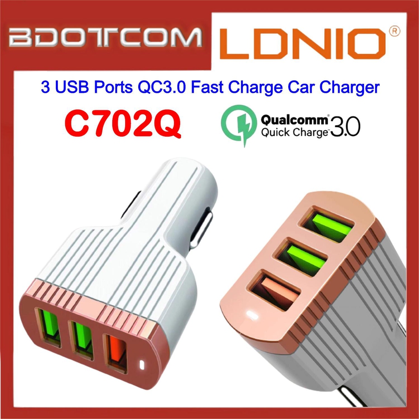 LDNIO C702Q 3 USB Ports QC3.0 Fast Charge Car Charger for Samsung