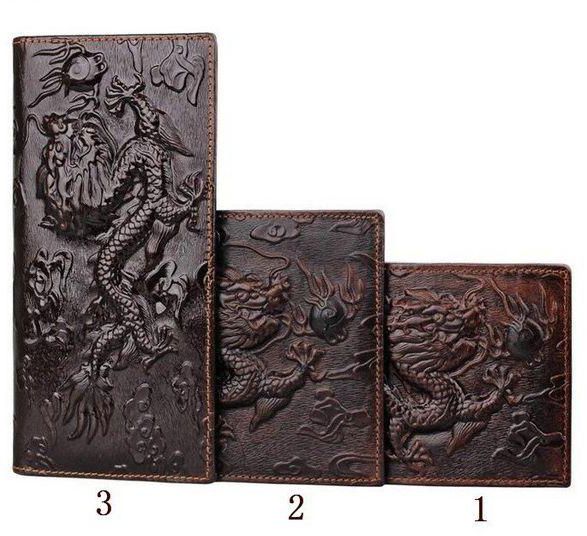 Fantastic Flower New Men Brown Dragon Long Short Vertical Wallet Coin Money Card Holder Clutch-Dragon Pattern