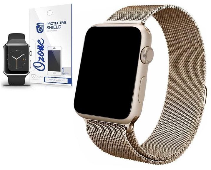 Stainless Steel Mesh Band strap with Screen protector for Apple Watch 38mm - Classic Gold