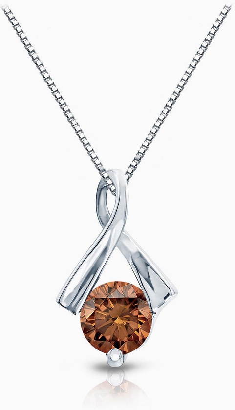 Auriya 14k White Gold 1/2ct TDW Brown Diamond Ribbon Necklace (SI1, SI2)