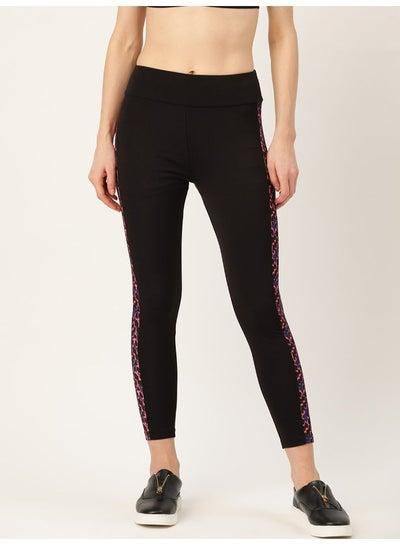 Solid Cropped Tights With Side Print Detail Black Beauty
