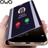 Samsung Galaxy S22 Plus Case, Mirror Plating Hard PC +PU Leather Semi-transparent Standing View Case