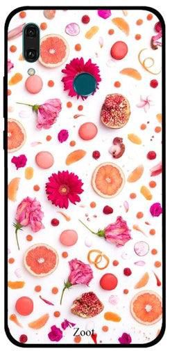غطاء حماية بطبعة صور ورود وفاكهة لهاتف هواوي Y9 2019 متعدد الألوان