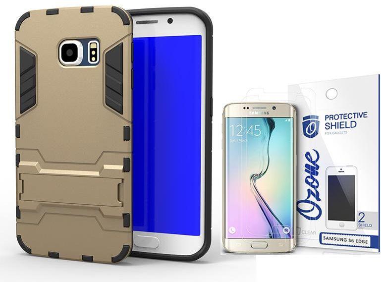 Ozone Snap-on PC TPU Hybrid Kickstand Case for Samsung Galaxy S6 Edge with screen protector Gold