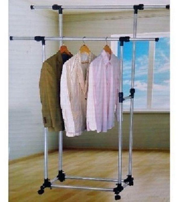 Portable Moveable Colapsible Double Pole Cloth Rack Hanger For Adult