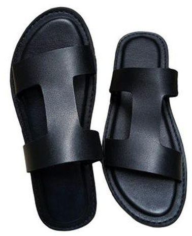 Men Leather Slippers-Black