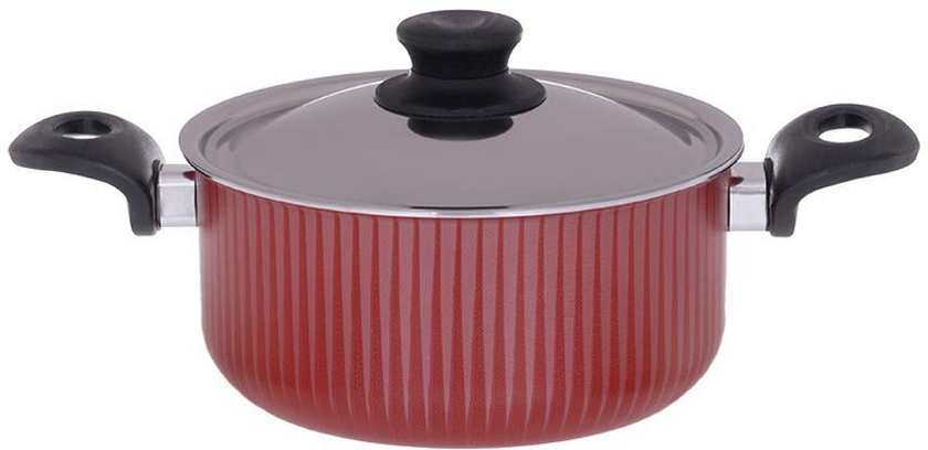 Get Trueval Teflon Cooking Pot, 22cm - Red with best offers | Raneen.com