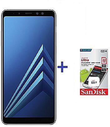 Samsung موبايل جالاكسى A8 (2018) Duos - 5.6بوصة ثنائي الشريحة - 64 جيجا بايت - أسود + كارت 32 جيجا سانديسك