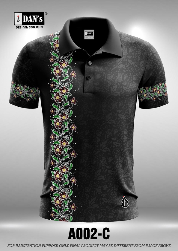A002 Batik Songket Sublimation Polo Collar T-shirt - 10 Sizes (Black)