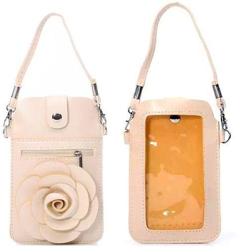 Generic Practical 6.3 Inches PU Leather Material Rose Design Lanyard Phone Bag Cover Case With View Window And Card Holder (White)