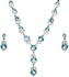 Flower With Light Blue Stellux Austrian Crystal Pendant Necklace and Drop Earrings Jewelry Set