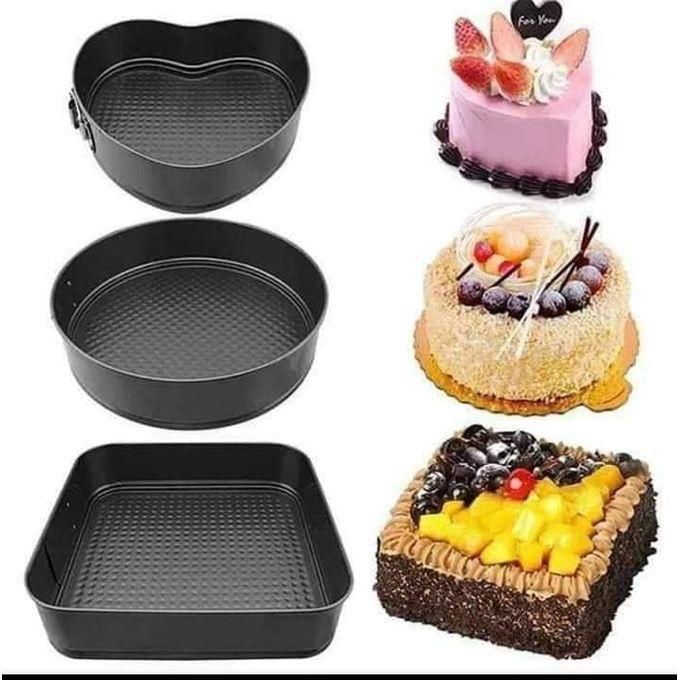 3 In 1 Heart, Round And Square Cake Non Stick Baking Tin.