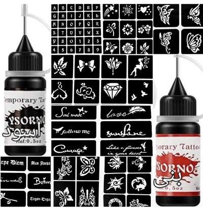 Tattoo ink 2, black and brown, with 100 cut-out images for drawing