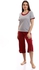 Kady Bi-Tone Comfy Pantacourt Pajama Set - Heather Light Grey & Maroon Red