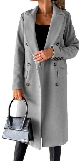 New Women's Fashion Simple Long Sleeve Lapel Button Wool Overcoat